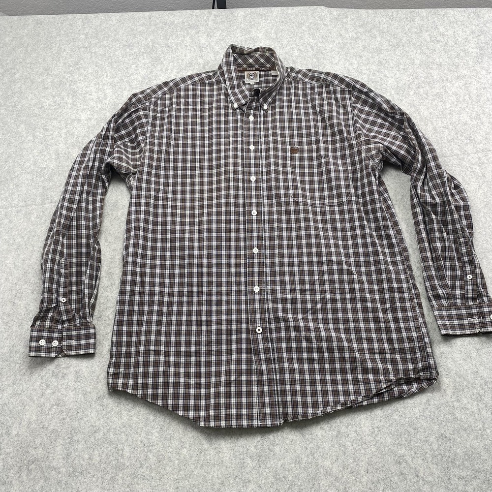 Cinch Shirt Mens Large Brown Plaid Cotton Button Down Long Sleeve Casual